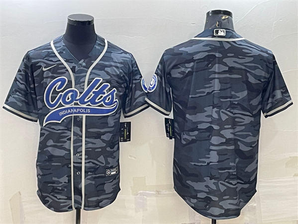 Men's Indianapolis Colts Blank Gray Camo With Patch Cool Base Stitched Baseball Jersey